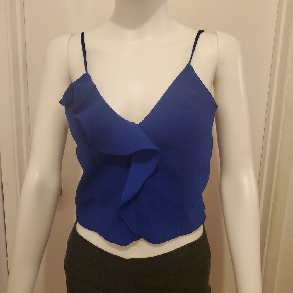 Blue Spaghetti Strapped Cropped Tank Top